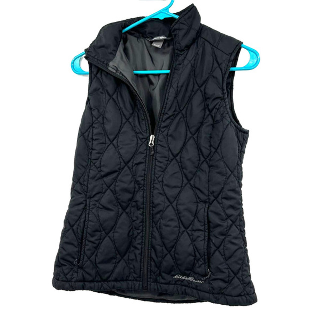 Eddie Bauer size XS black quilted puffer full zip vest with pockets